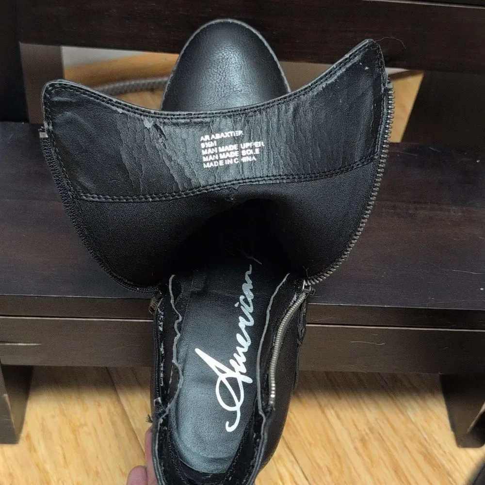 American Rag AR Baxter Black Booties Side Zip Block Heel Faux Leather Size 9.5